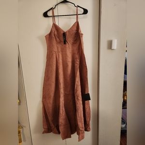 Lulus Dusty Rose Cocktail Sleeveless Jacquard Midi Dress XL with pockets